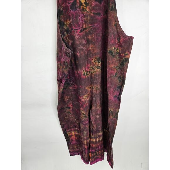 Earthbound Boho Overalls Tie Dye Brown Orange Hippie Pockets Women Sz M Wide leg - Picture 4 of 6